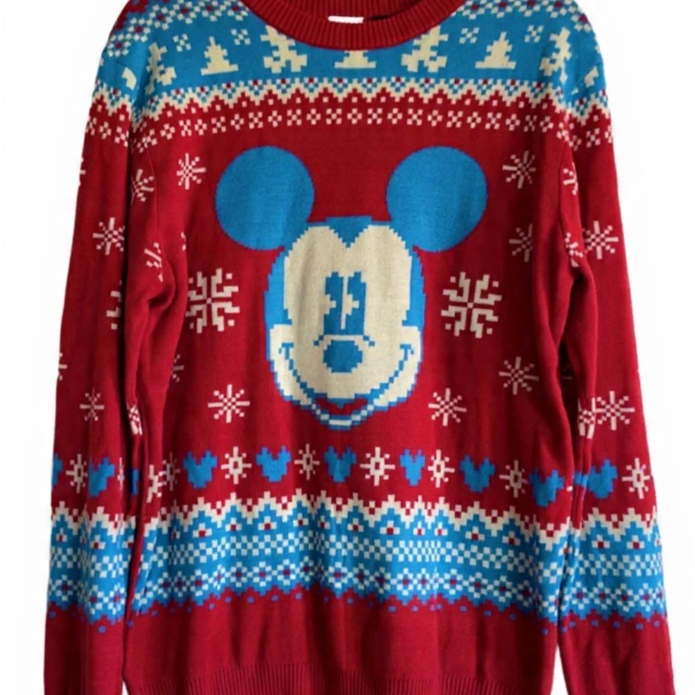 Disney Red, Blue and Cream Mickey Mouse Crewneck Sweater - Men